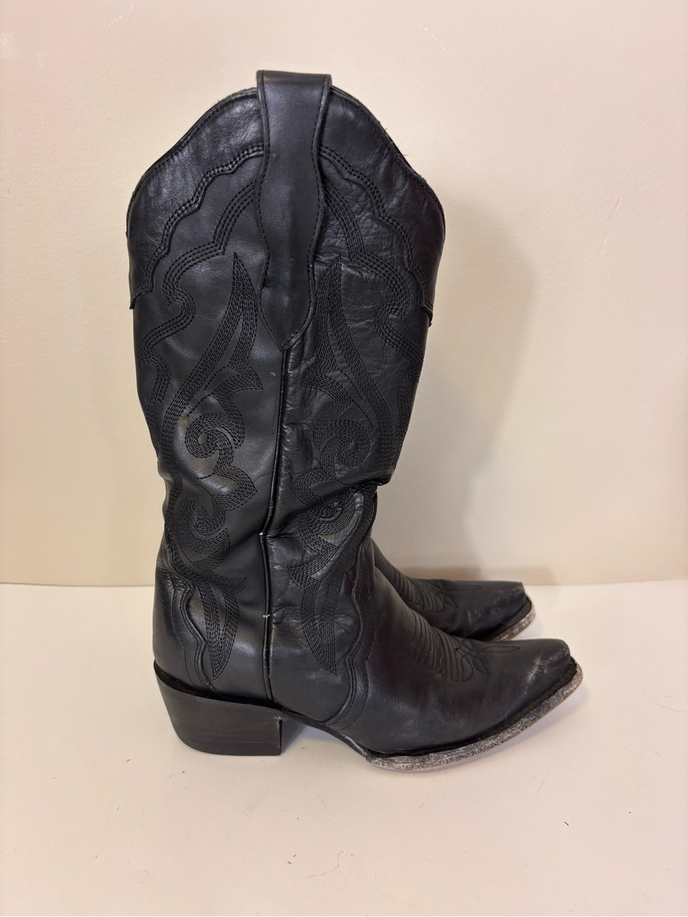 J.B. Dillon Black Leather Western Embroidered Boots Women’s 6.5